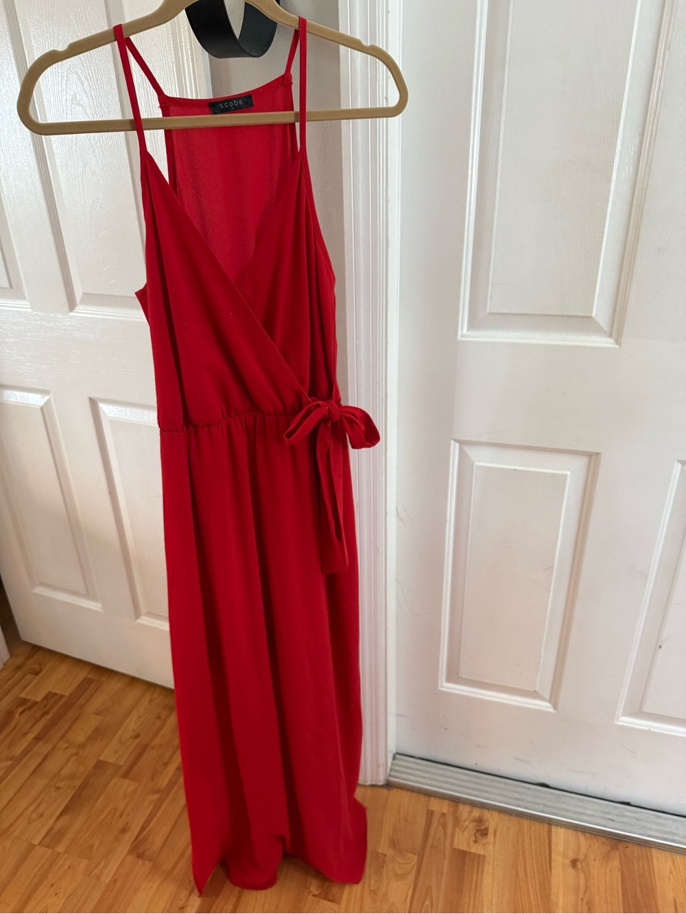 Scobe Red Wrap Maxi Dress with Tie Waist